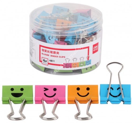 Binder kapocs Deli színes 25 mm Smile tégelyben (48 darab)