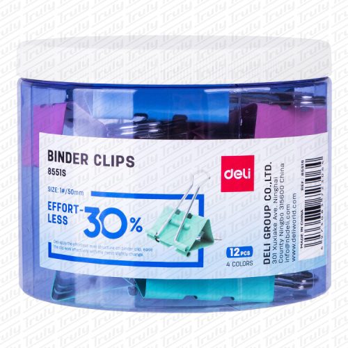 11- Binder kapocs Deli színes 50 mm, 8551S PASZTELL (12 darab)