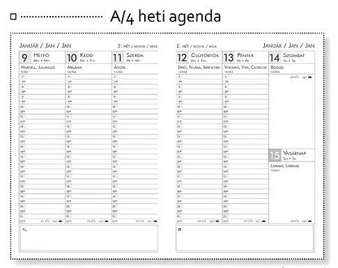 Heti agenda A/4 Szekszárd, BALACRON 2027 - 4 színben