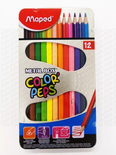 Maped színes háromszögletű ceruza fém dobozban (12db)