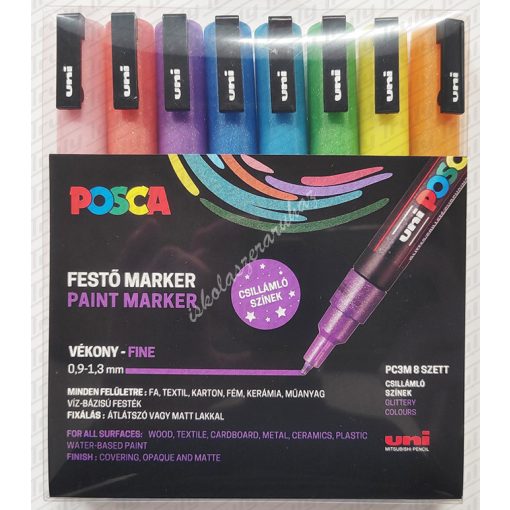 Dekormarker Uni Posca PC-3M készlet 8 darabos GLITTER