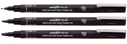 UNI PIN vágott hegyű rajzmarker fekete 3 méretben