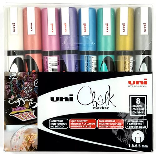 Folyékony kréta Uni Chalk 5M 8 darabos metál - PWE-5M